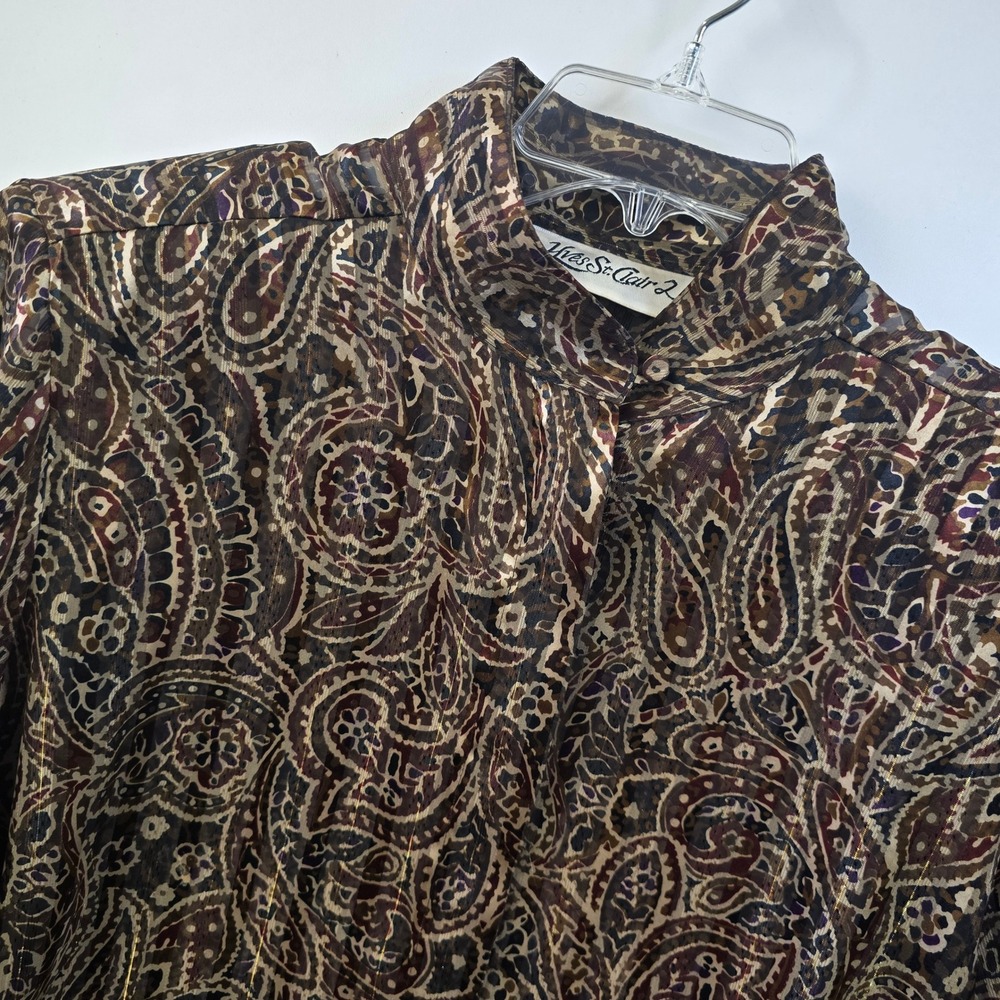Yves St Clair 2 Womens‎ 18W Paisley Metallic Gold Stripe Blouse Dark Academia